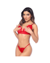 Ensemble sexy 3 pièces peek-a-boo en dentelle avec string et porte-jarretelles 
