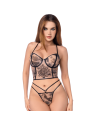 Ensemble 2 pièces bustier à armatures en résille transparente et string 