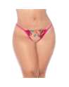 Nuisette grande taille en résille et dentelle florale rose et string assorti