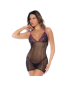 Nuisette en résille ajourée noire et violette 
