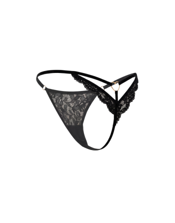 String noir en dentelle avec bijou cœur doré