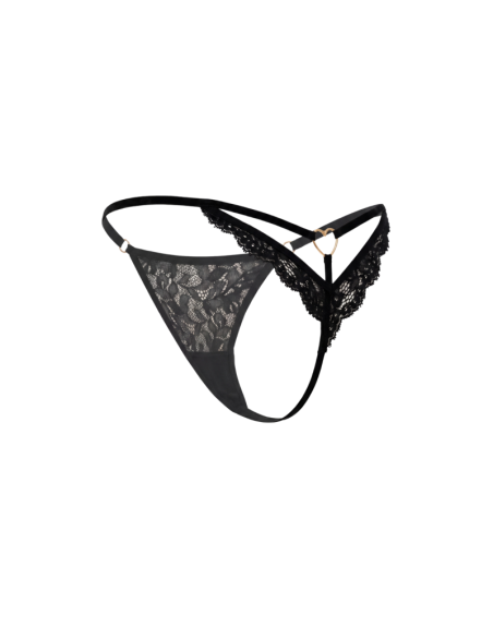 String noir en dentelle avec bijou cœur doré