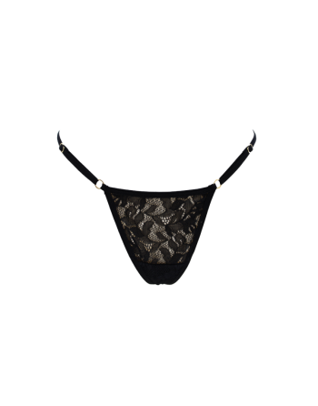 String noir en dentelle avec bijou cœur doré