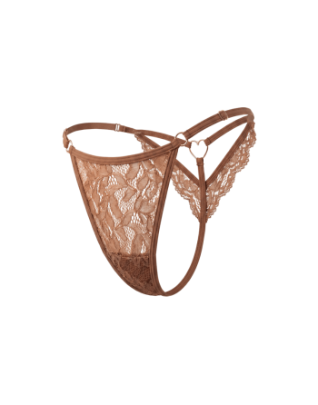 String taupe en dentelle avec bijou cœur doré