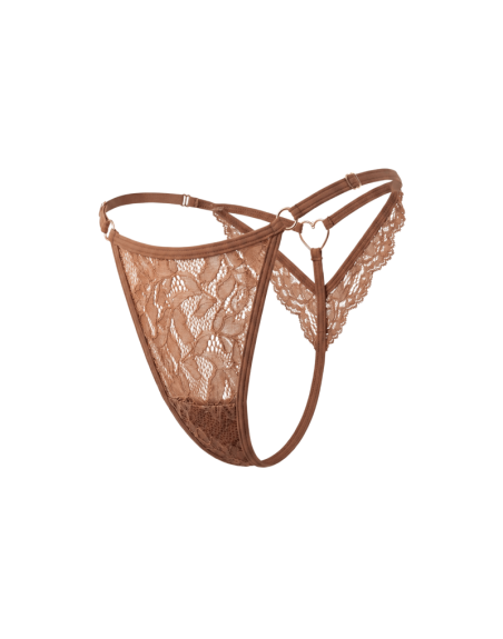 String taupe en dentelle avec bijou cœur doré