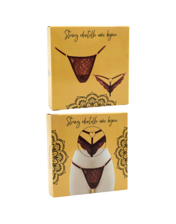 String taupe en dentelle avec bijou cœur doré
