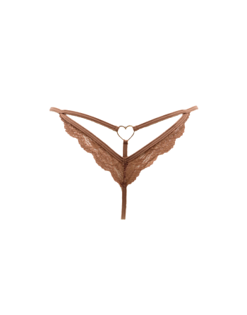 String taupe en dentelle avec bijou cœur doré