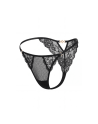 Tanga noir en dentelle avec bijou losanges dorés