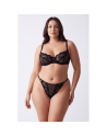 Tanga noir en dentelle avec bijou losanges dorés