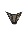 Tanga noir en dentelle avec bijou losanges dorés