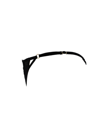 Tanga noir en dentelle avec bijou losanges dorés