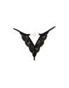 Tanga noir en dentelle avec bijou losanges dorés