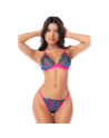 Ensemble lingerie 3 pièces bleu et rose brodé avec sequins – Mapalé