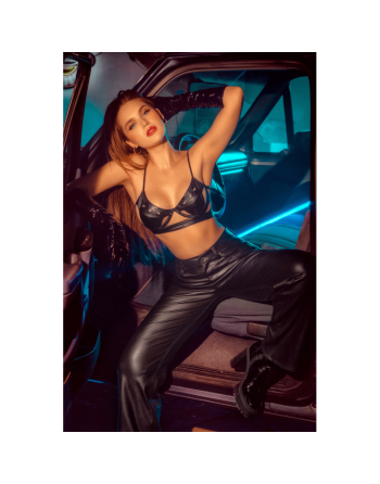 Ensemble lingerie noir effet wetlook avec découpes – Mapalé
