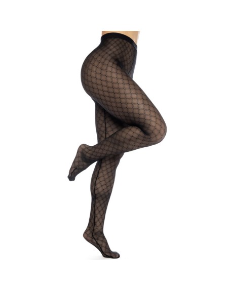 Collant résille noire transparent imprimé 