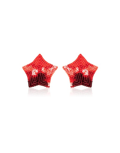 Paire de cache tétons adhésifs étoile pailletée sequin rouge 