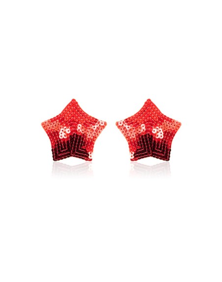 Paire de cache tétons adhésifs étoile pailletée sequin rouge 
