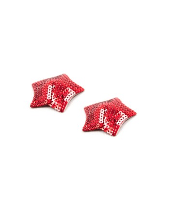 Paire de cache tétons adhésifs étoile pailletée sequin rouge 