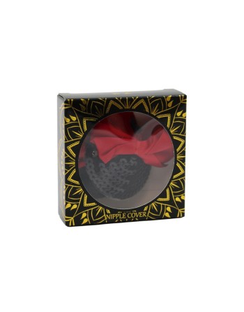 Paire de cache tétons adhésifs noir avec nœud papillon rouge 