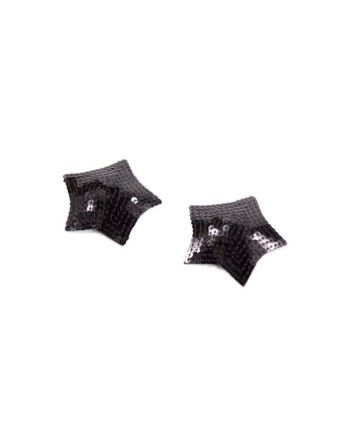 Paire de cache tétons adhésifs étoile pailletée sequin noir 