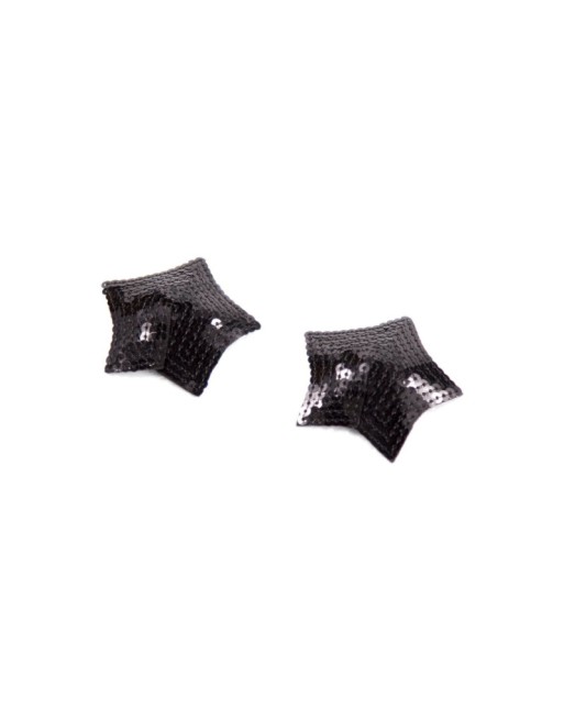 Paire de cache tétons adhésifs étoile pailletée sequin noir 