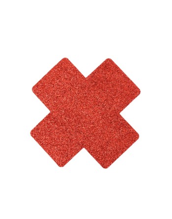 Paire de cache tétons adhésifs croix pailletée rouge 