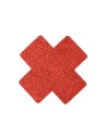 Paire de cache tétons adhésifs croix pailletée rouge 