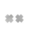 Paire de cache tétons adhésifs croix pailletée blanc 
