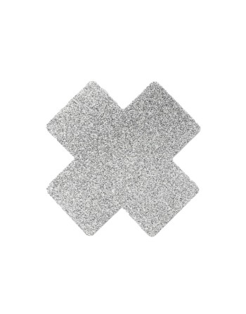 Paire de cache tétons adhésifs croix pailletée blanc 