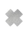 Paire de cache tétons adhésifs croix pailletée blanc 