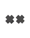 Paire de cache tétons adhésifs croix pailletée noir 