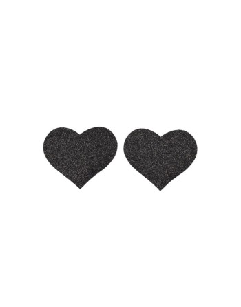 Paire de cache tétons adhésifs coeur pailleté noir