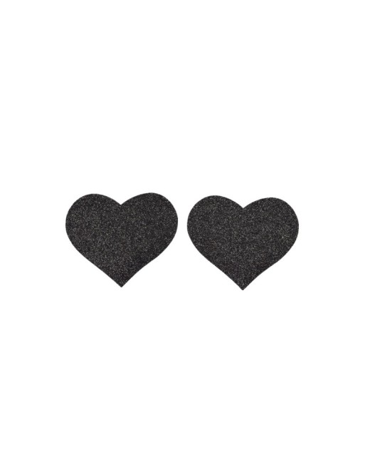 Paire de cache tétons adhésifs coeur pailleté noir