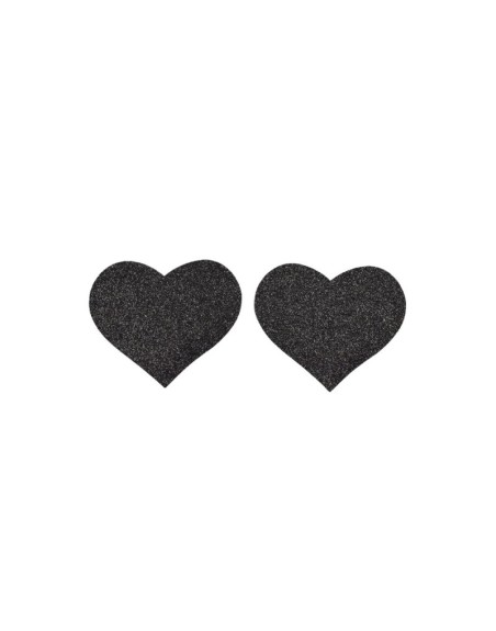 Paire de cache tétons adhésifs coeur pailleté noir