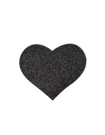 Paire de cache tétons adhésifs coeur pailleté noir