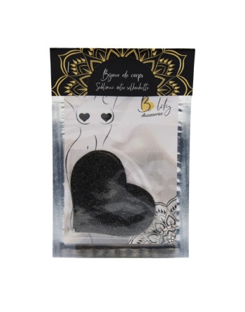 Paire de cache tétons adhésifs coeur pailleté noir
