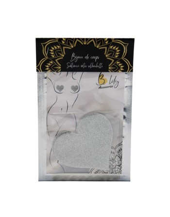 Paire de cache tétons adhésifs cœur pailleté blanc