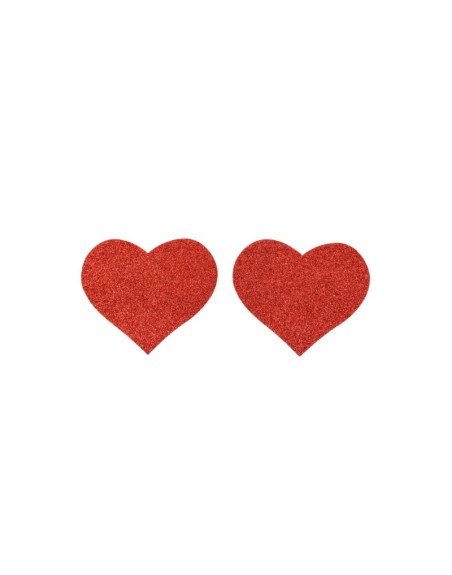 Paire de cache tétons adhésifs coeur pailleté rouge 