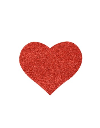 Paire de cache tétons adhésifs coeur pailleté rouge 