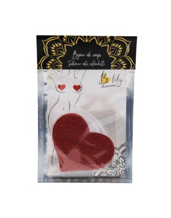 Paire de cache tétons adhésifs coeur pailleté rouge 