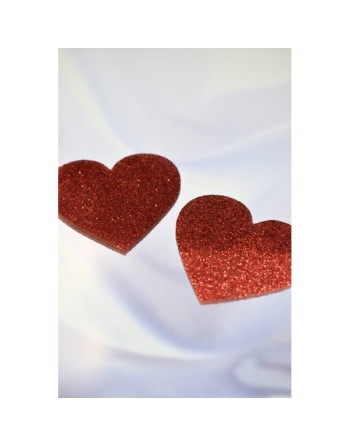 Paire de cache tétons adhésifs coeur pailleté rouge 