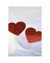 Paire de cache tétons adhésifs coeur pailleté rouge 