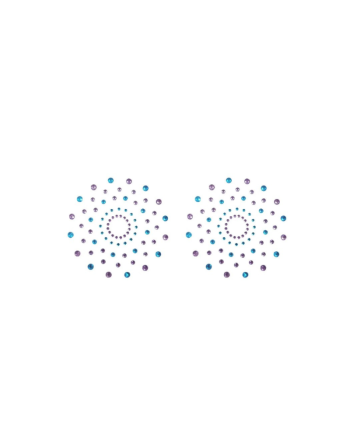 Paire de cache tétons adhésifs strass bleu et violet 