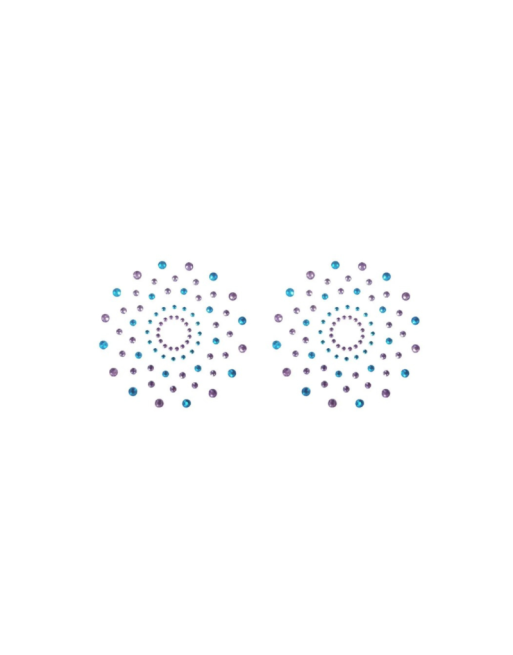 Paire de cache tétons adhésifs strass bleu et violet 