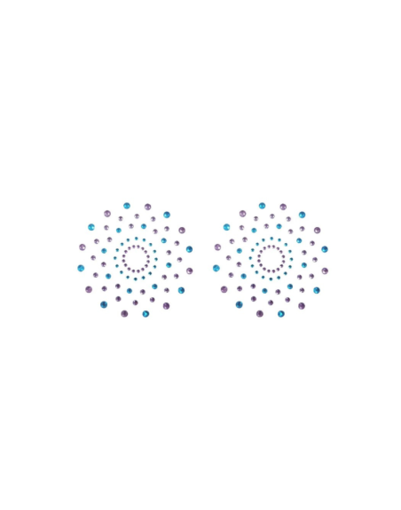 Paire de cache tétons adhésifs strass bleu et violet 