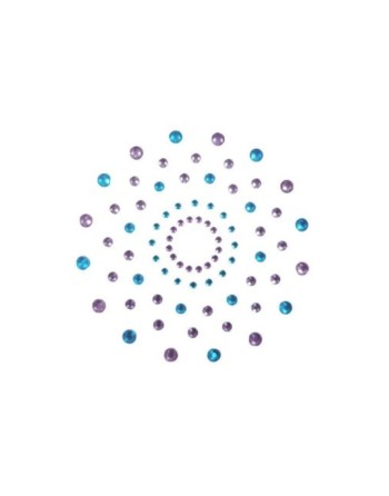 Paire de cache tétons adhésifs strass bleu et violet 