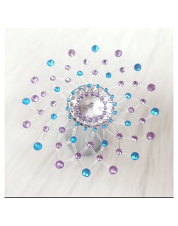 Paire de cache tétons adhésifs strass bleu et violet 