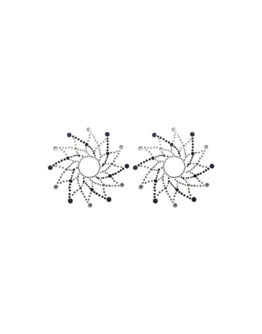 Paire de cache tétons adhésifs strass noir et blanc 