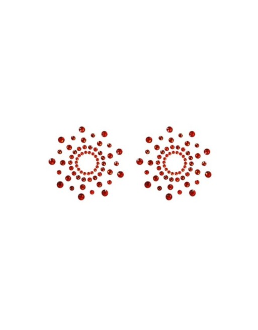 Paire de cache tétons adhésifs strass rouge 