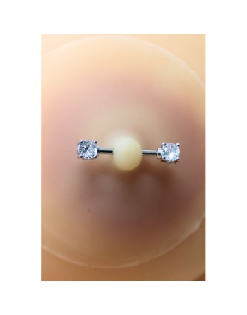 Paire de cache-tétons piercing barre faux diamant peau claire 